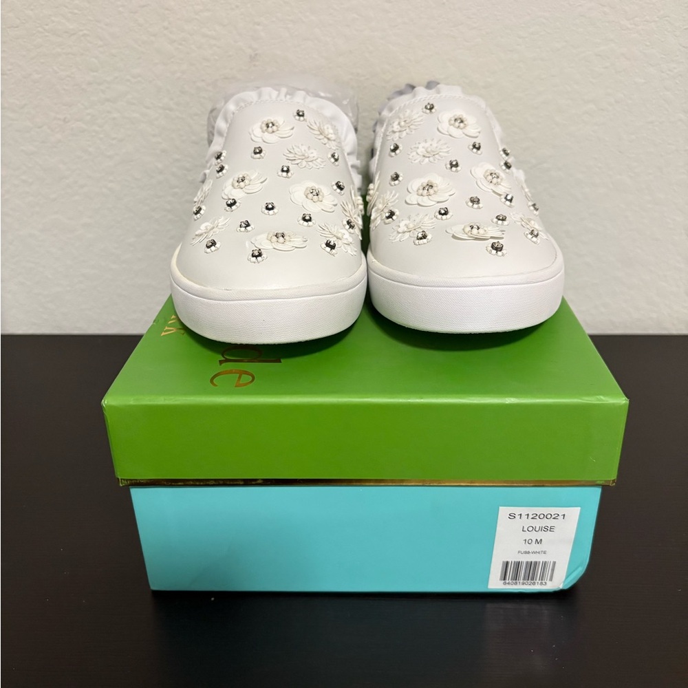 Kate Spade New York Louise sneakers leather crystals 3D flowers size 10M NWB